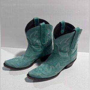 LANE WOMEN'S SARATOGA TAOS WESTERN BOOTIES - SNIP TOE LB0410 SZ 9 TURQUOISE